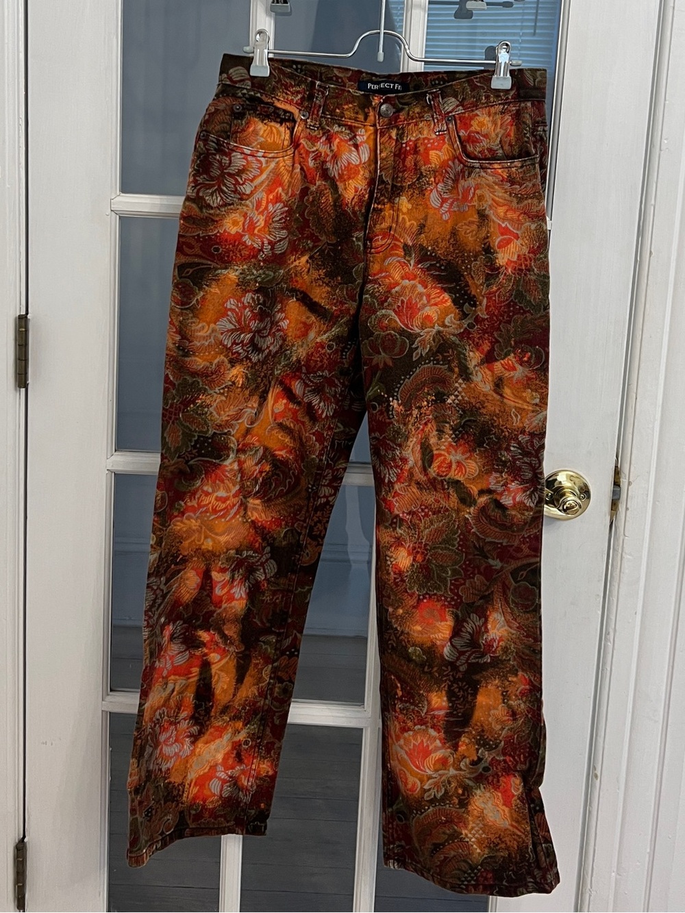 BILL BLASS Vintage Women’s Orange Floral Print Perfect Fit Straight Leg Jeans